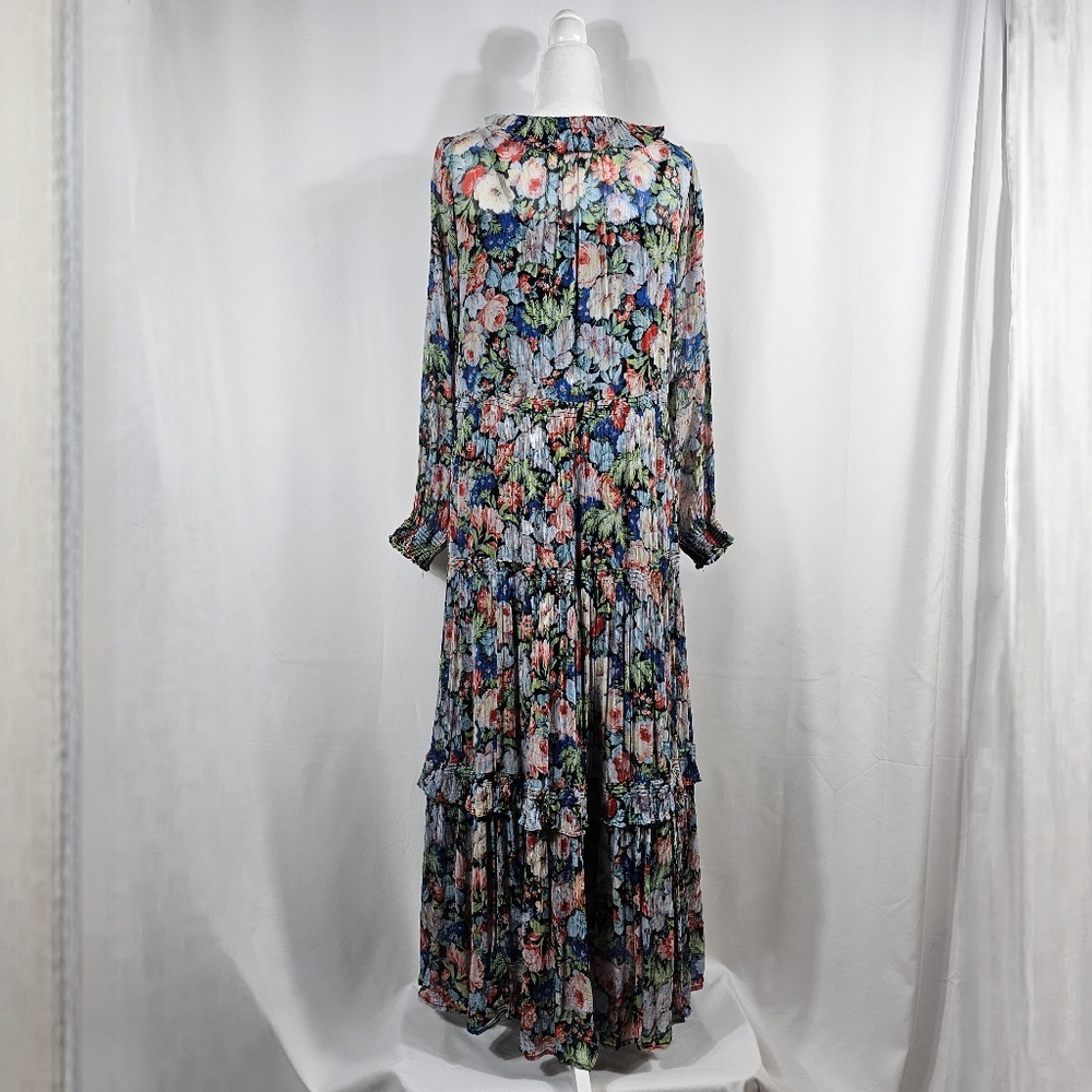Anthropologie The Marais Printed Chifron Maxi Dress Pleated Long Sleeve Floral S - Picture 3 of 16